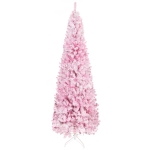 HOMCOM 6/7.5' Tall Unlit Snow Flocked Artificial Christmas Tree Slim Pencil Xmas Tree with Pine Shape and Realistic Branches, Pink