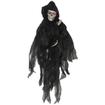 Outsunny 45" Outdoor Halloween Decoration - Hanging Grim Reaper in Black Robe, Festival Prop Décor with Sound and Motion Activated, Light Up Eyes