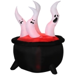 Outsunny 4ft Inflatable Halloween White Ghosts in Red Cauldron, Blow-Up Outdoor LED Display