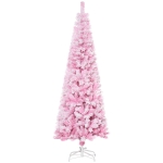HOMCOM 6/7.5' Tall Unlit Snow Flocked Artificial Christmas Tree Slim Pencil Xmas Tree with Pine Shape and Realistic Branches, Pink