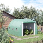 Outsunny 118"x 118"x 78.75" Large Walk-in Double Cover Polytunnel Greenhouse Outdoor w/ Roll-Up Zipper Doors and Windows Grow Plants, Seedlings, Herbs, or Flowers In Any Season-Gardening