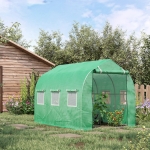 Outsunny 9.7' x 6.4' x 6.4' Steeple Walk-in Tunnel Greenhouse Garden Plant Seed Grow Tent Polythene with Windows and Door Green