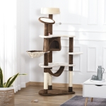 PawHut 60" Cat Scratching Tree Cat Bed Condo Post House Pet Furniture Toys-Brown & Tan