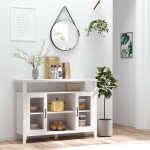 HOMCOM Rustic Style Sideboard Serving Buffet Storage Cabinet Cupboard with Glass Doors and Adjustable Shelves for Kitchen & Dining Area, White