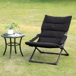 Outsunny Folding Lounge Chair, Mesh Fabric Lounger with Thick Padded Cushion and Armrest, Camping Beach Chair for Poolside, Deck, Backyard, Black