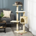 PawHut 44" Scratching Cat Tree Multi Level Activity Center Kitty Condo Furniture Post Beige