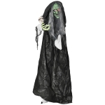 Outsunny 65" Life Size Outdoor Halloween Decorations Green Witch with Skull, Animated Prop Animatronic Décor with Sound and Motion Activated, Light Up Eyes, Spooky Scream Sound