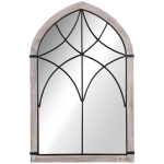 HOMCOM 36.5" x 23.5" Farmhouse Wall Mirror, Arch Window Mirror for Wall, Rustic Wood Grain
