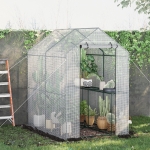 Outsunny 73" x 47" x 75" Walk-in Greenhouse Outdoor Portable Plant Flower Growth Warm House Garden Tunnel Shed w/ Roll-up Door and 2 Shelves White
