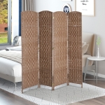 HOMCOM 6' Tall Wicker Weave 4 Panel Room Divider Privacy Screen - Natural Blonde Wood