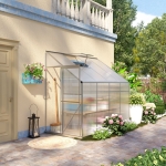 Outsunny Lean-to Greenhouse Walk-in Garden Aluminum Polycarbonate with Roof Vent for Plants Herbs Vegetables 8' x 4' x 7' Silver