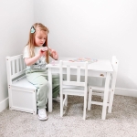 Qaba 4-Piece Set Kids Wood Table Chair Bench with Storage Function Gift for Toddlers