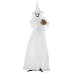 Outsunny 72" Life Size Outdoor Halloween Decoration - White Witch Holding Pumpkin Head, Standing Skeleton Ghost Prop Décor with Motion Activated, Light Up Eyes and Body