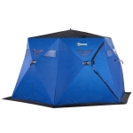 Outsunny 4 Person Insulated Ice Fishing Shelter, Pop-Up Portable Ice Fishing Tent with Carry Bag, Two Doors and Anchors for -22℉, Dark Blue
