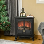 HOMCOM Electric Fireplace Stove Heater with LED Fire Flame Effect, Double Door, Freestanding & Portable with Overheat Protection, 750W/1500W, Black
