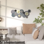 HOMCOM 3D Metal Wall Art Modern Flower Hanging Wall Sculpture Home Decor for Living Room Bedroom Kitchen 16"x36", Gold