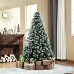 HOMCOM 6ft Snow Flocked Artificial Christmas Tree, Unlit Full Fir Tree with Automatic Open, 800 Realistic Branches and 61 Pine Cones