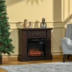 HOMCOM Electric Fireplace with Mantel, Freestanding Heater Corner Firebox with Log Hearth and Remote Control, 1400W, Brown