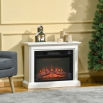 HOMCOM 31" Electric Fireplace with Dimmable Flame Effect and Mantel, Freestanding Heater Corner Firebox with Log Hearth and Remote Control, 1400W, White