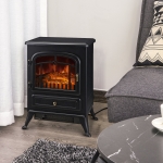 HOMCOM 16" Freestanding Electric Fireplace Heater Fire Stove with Wood Burning Flame 750/1500W Black