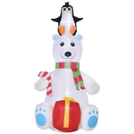 Outsunny 7ft Christmas Inflatable Polar Bear with Penguin on Head with Candy Cane and Gift Box, Blow-Up Outdoor LED Yard Display