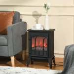 HOMCOM Electric Fireplace Stove, Freestanding Fireplace Heater with Realistic Flame, Adjustable brightness, Overheating Safety System, Black