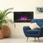 HOMCOM 1500W Electric Fireplace Heater Wall Mounted With Remote Control LED Flame 7 Color