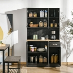 HOMCOM 71" Modern Buffet with Hutch, Standing Kitchen Hutch with Storage Cabinets, Drawer, Open Space with Microwave Stand, Black