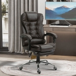 HOMCOM Ergonomic Executive Office Chair High Back PU Leather Reclining Chair with Retractable Footrest Lumbar Support Padded Headrest Armrest Dark Brown