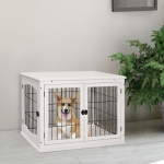 PawHut 26'' Wooden Decorative Dog Cage Pet Crate Kennel with Double Door Entrance & a Simple Modern Design, White