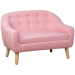 Qaba 2-Seat Kids Sofa Linen Fabric and Wooden Frame Sofa for Kids and Toddlers Ages 3-6, 11" High Seat, Pink