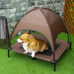 PawHut Elevated Dog Bed Cooling Pet Bed Portable Raised Dog Cot with Canopy for Medium Sized Dogs, Indoor & Outdoor, 36.25"x30"x35.5", Coffee