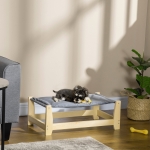 PawHut Raised Pet Bed Wooden Dog Cot with Cushion for Small Medium Sized Dogs Indoor Outdoor, 35.5" x 19.75" x 11"