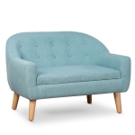 Qaba 2-Seat Kids Sofa Linen Fabric and Wooden Frame Sofa for Kids and Toddlers Ages 3-6, 11" High Seat, Blue