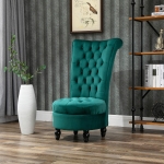 HOMCOM Retro High Back Armless Chair Living Room Furniture Velvet-touch Fabric Upholstered Tufted Royal Accent Seat Green