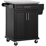 HOMCOM Rolling Kitchen Island Utility Trolley, Storage Cart on Wheels With Drawer, Spice Rack- Black