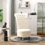 HOMCOM 45" Tufted High Back Velvet Accent Chair Living Room Soft Padded Couch Lounge Cream White