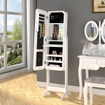 HOMCOM Freestanding Mirrored Jewelry Cabinet, LED Lighted Jewelry Armoire, Storage Organizer with Stand, Angle Adjustable White