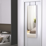 HOMCOM Mirror Jewelry Cabinet with LED Lights, Wall Door Mounted Storage Organizer Armoire, Wood Grain Gray