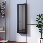 HOMCOM Black Mirrored Jewelry Cabinet Hanging Wall Door Mount Real Glass Mirror Locked, Black