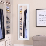 HOMCOM White Mirrored Jewelry Cabinet Hanging Wall Door Mount Real Glass Mirror Armoire Storage Organizer Lock, White