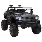 Aosom Kids Ride-On Car 12V RC 2-Seater Police Truck Electric Car For Kids with Full LED Lights, MP3, Parental Remote Control, Black
