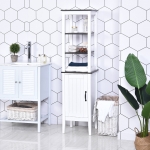 kleankin Tall Bathroom Cabinet Cupboard Storage Unit White Freestanding Shower Shelves