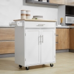 HOMCOM Kitchen Trolley Mobile Kitchen Island on Wheels Serving Cart Wooden Storage w/ Drawer and Towel Bar White
