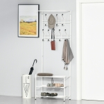 HOMCOM Heavy Duty 2-In-1 Metal Coat Shoe Rack Entryway Hall Tree 18 Hooks with 3 Tier Shelves White