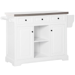 HOMCOM Rolling Kitchen Island with Stainless Steel Top, Spice Rack & Drawers, Utility Portable Multi-Storage Cart on Wheels, White