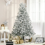 HOMCOM 6ft Artificial Snow-Flocked Tree Holiday Home Indoor Christmas Decoration with Metal Feet, Green