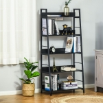 HOMCOM Modern Bookshelf Storage with 5-Tier Wide Shelving, Metal Frame, Wooden Bookcase for Living Room Library Home Furniture, Black