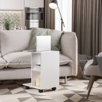 HOMCOM C-Shape Side Table with Storage Open Shelf, Coffee Table on Wheels for Home Office Studio White