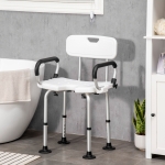 HOMCOM Shower Chair with Arms and Back, Bath Seat with Adjustable Height, Anti-slip Shower Bench for Seniors and Disabled, Tool-Free Assembly, 299lbs